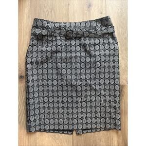 Ann Taylor LOFT Size 8 Black/Taupe Geo Print Pencil Skirt with Removeable Belt